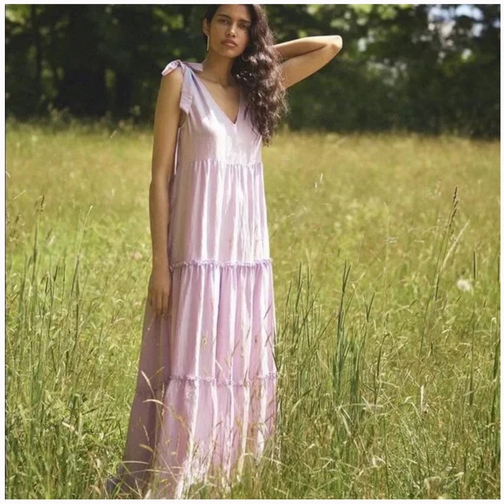 NWOT Maeve Anthropologie Soraya Tie Shoulder Shimmery Maxi Dress